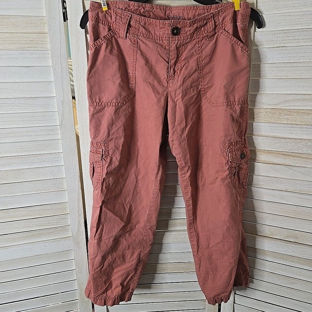 Womens Cargo Pants 100% Cotton Brown Sz 2 Low Waisted Baggy Spring Hiking Caslon